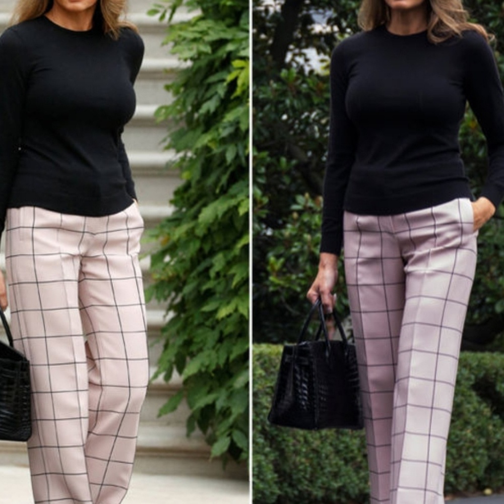 Windowpane wide leg pants